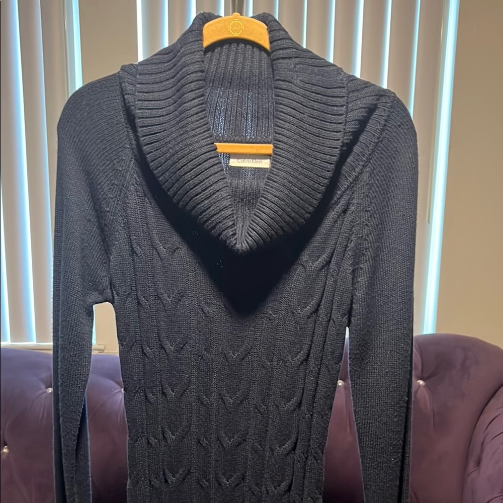 Calvin Klein Navy Cable Knit Sweater Dress